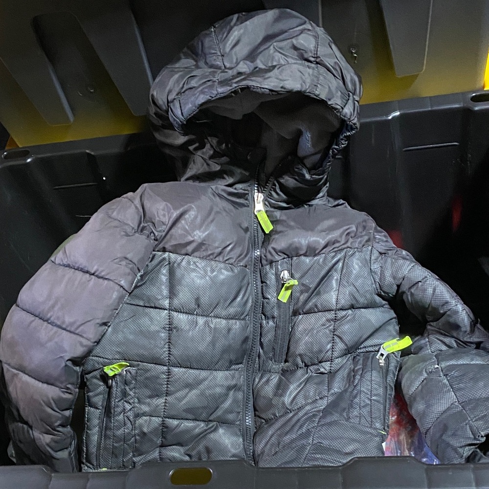 Champion Kids Black Puffer Jacket with Neon Green Zippers